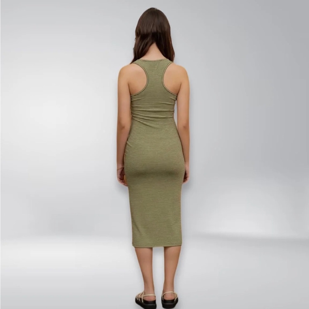 Green Striped Ribbed Dress